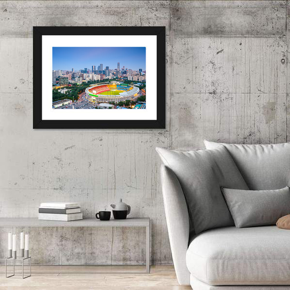 Workers' Stadium at Dusk, Beijing Skyline Wall Art in a room, landscape