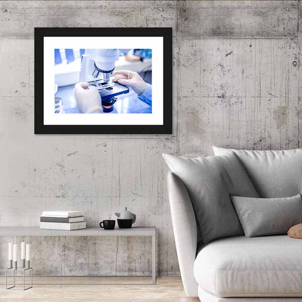Laboratory Microscope Close-up Wall Art in a room, landscape