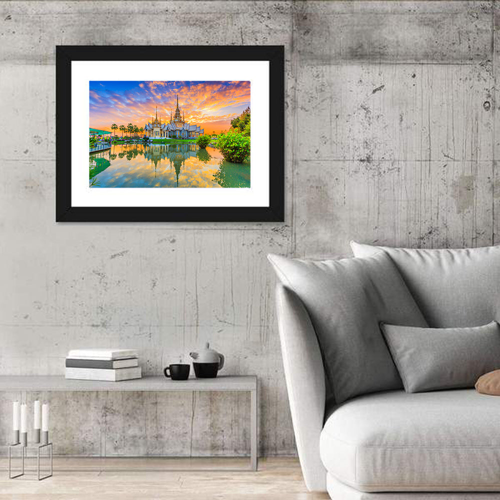 Wat Non Kum Sunset Reflection Wall Art in a room, landscape