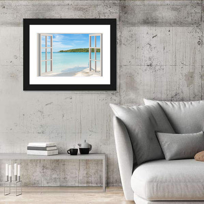 Turquoise Beach View Through Window Wall Art