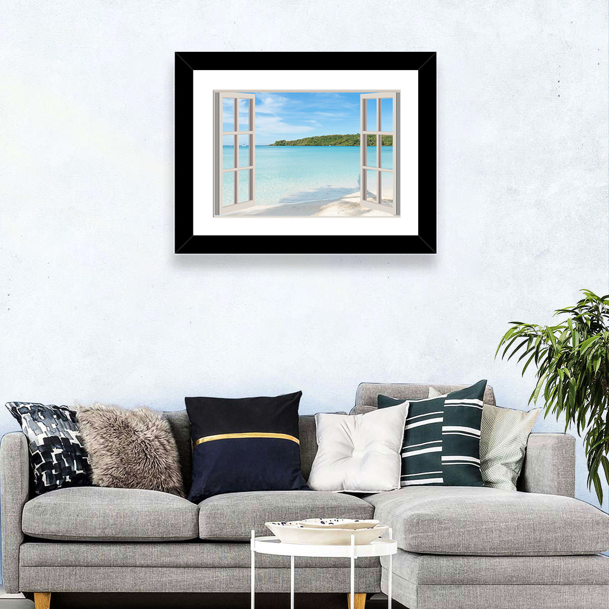 Turquoise Beach View Through Window Wall Art