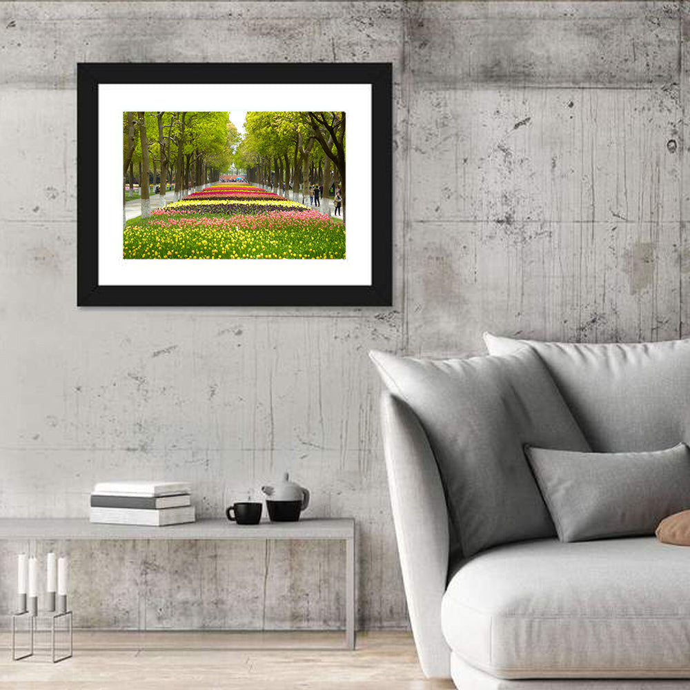 Tree-lined Tulip Garden Path Wall Art
