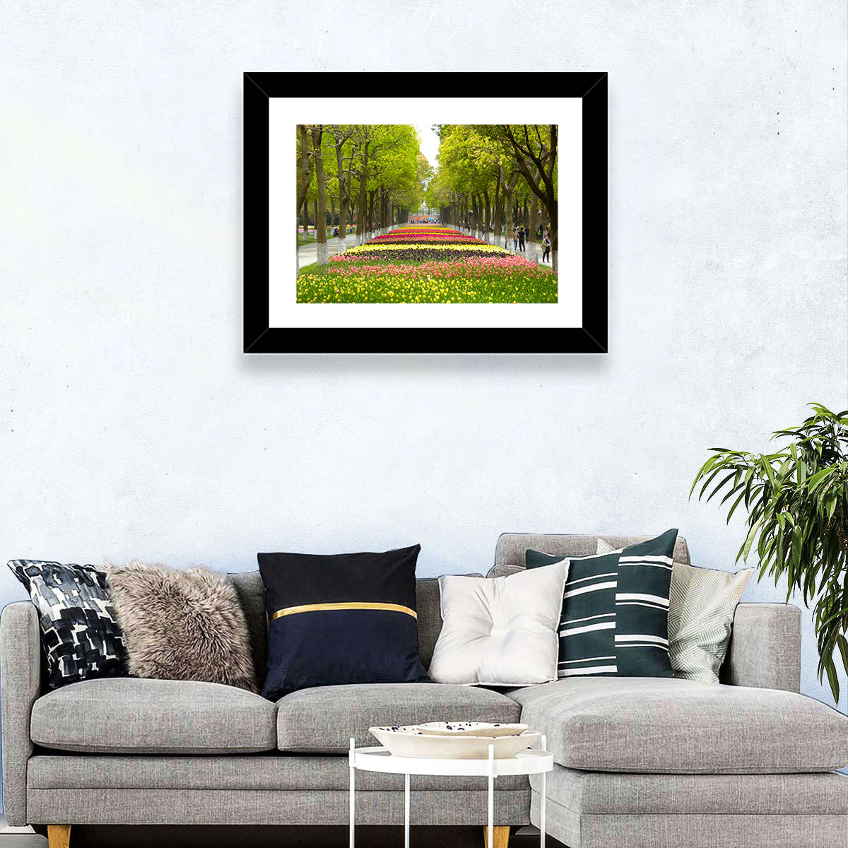 Tree-lined Tulip Garden Path Wall Art