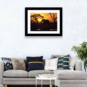 Elephant at Sunset Wall Art