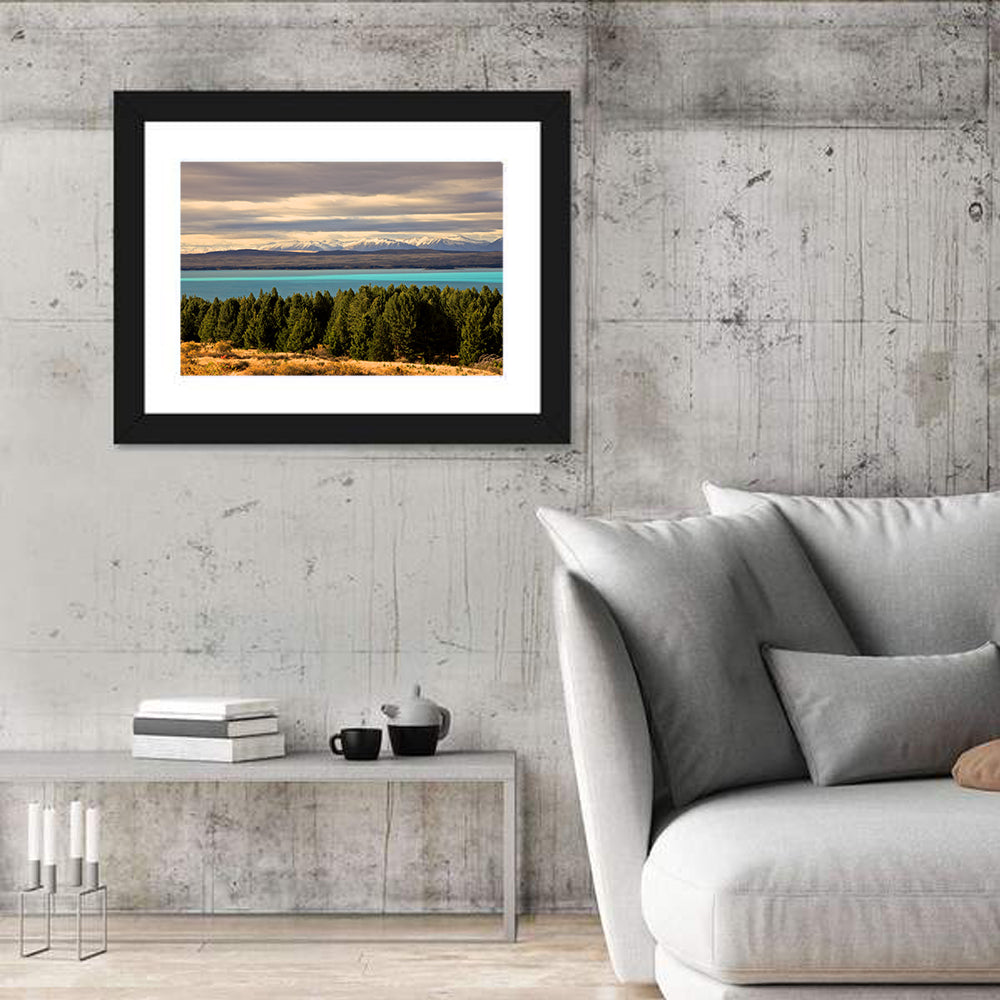 Lake Pukaki Turquoise View Wall Art in a room, landscape