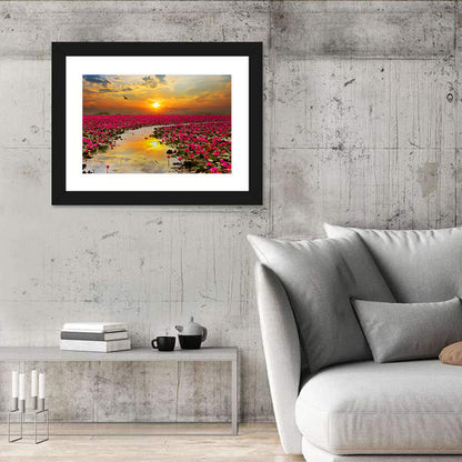 Golden Hour Lotus Field Wall Art