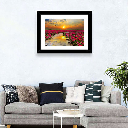 Golden Hour Lotus Field Wall Art