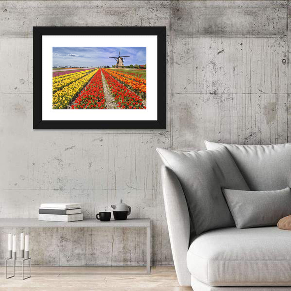 Spring Tulip Fields with Dutch Windmill Wall Art