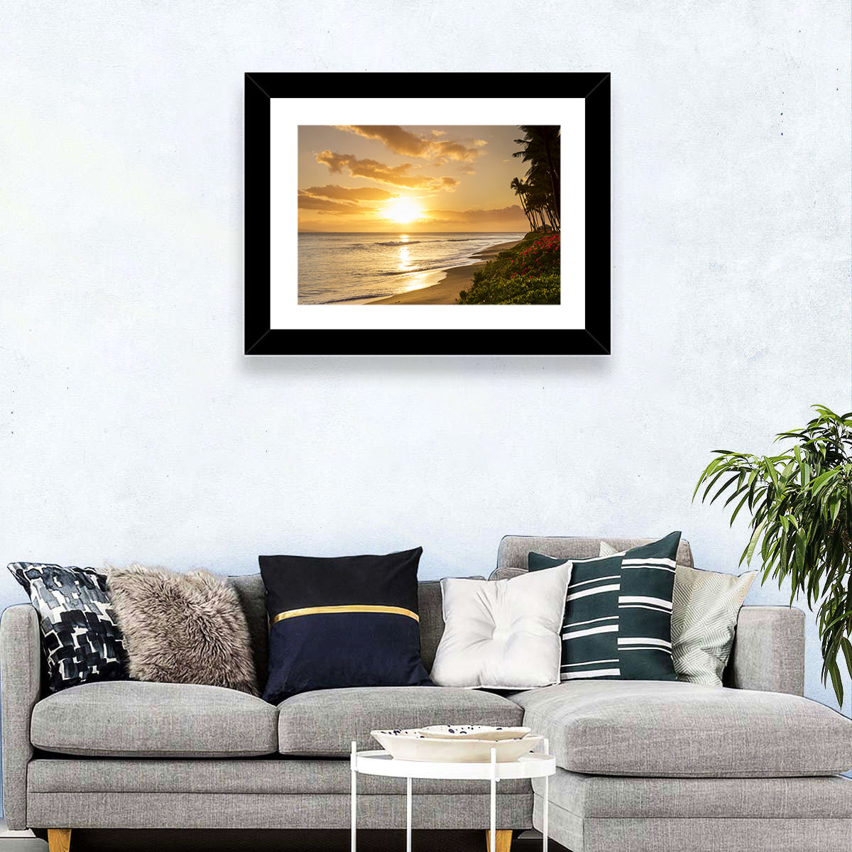 Kaanapali Beach Sunset Wall Art in a room, landscape