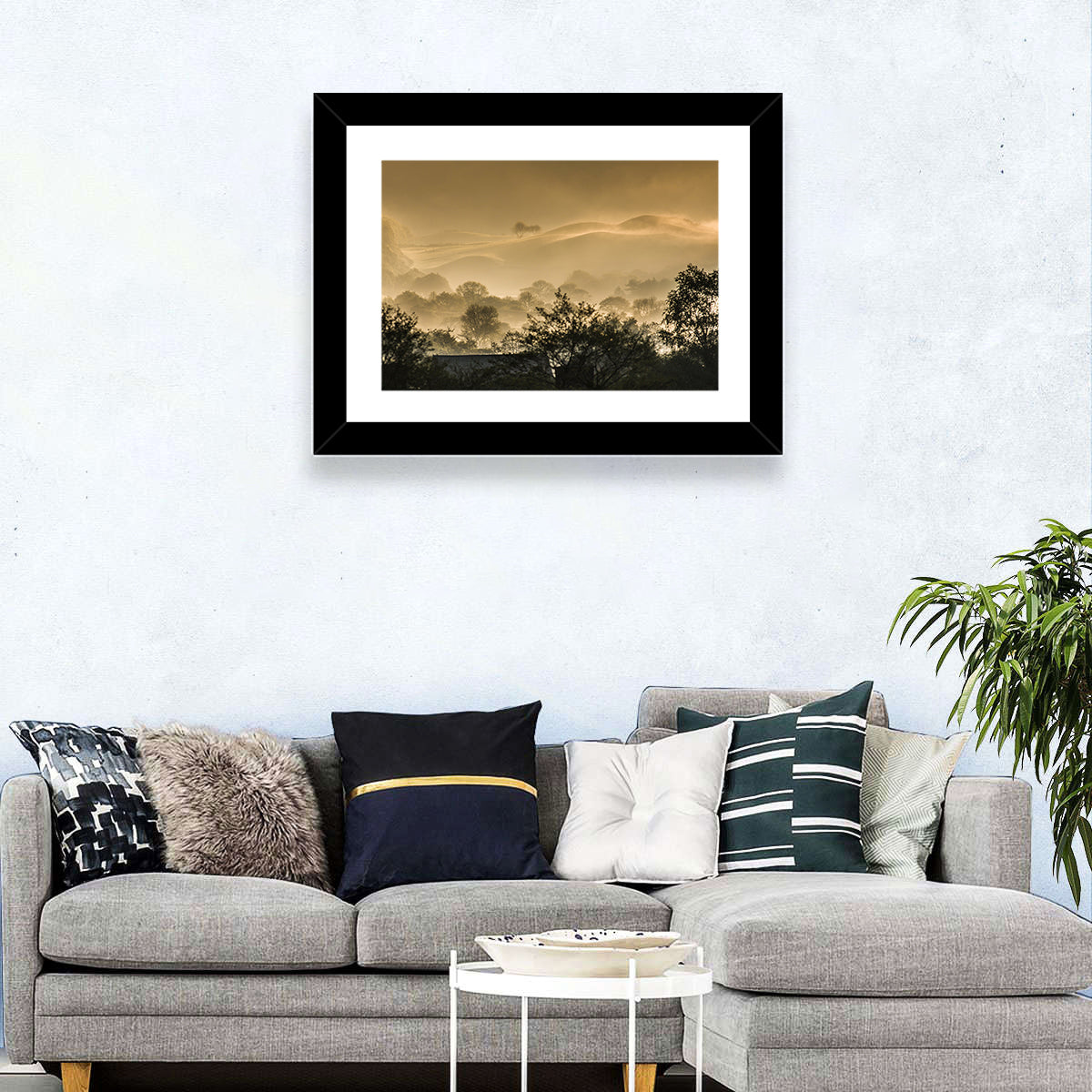 Bronze Morning Mist Over Hills Wall Art