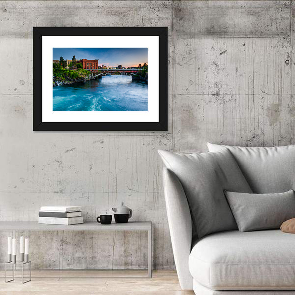 Spokane River at Twilight Wall Art in a room, landscape