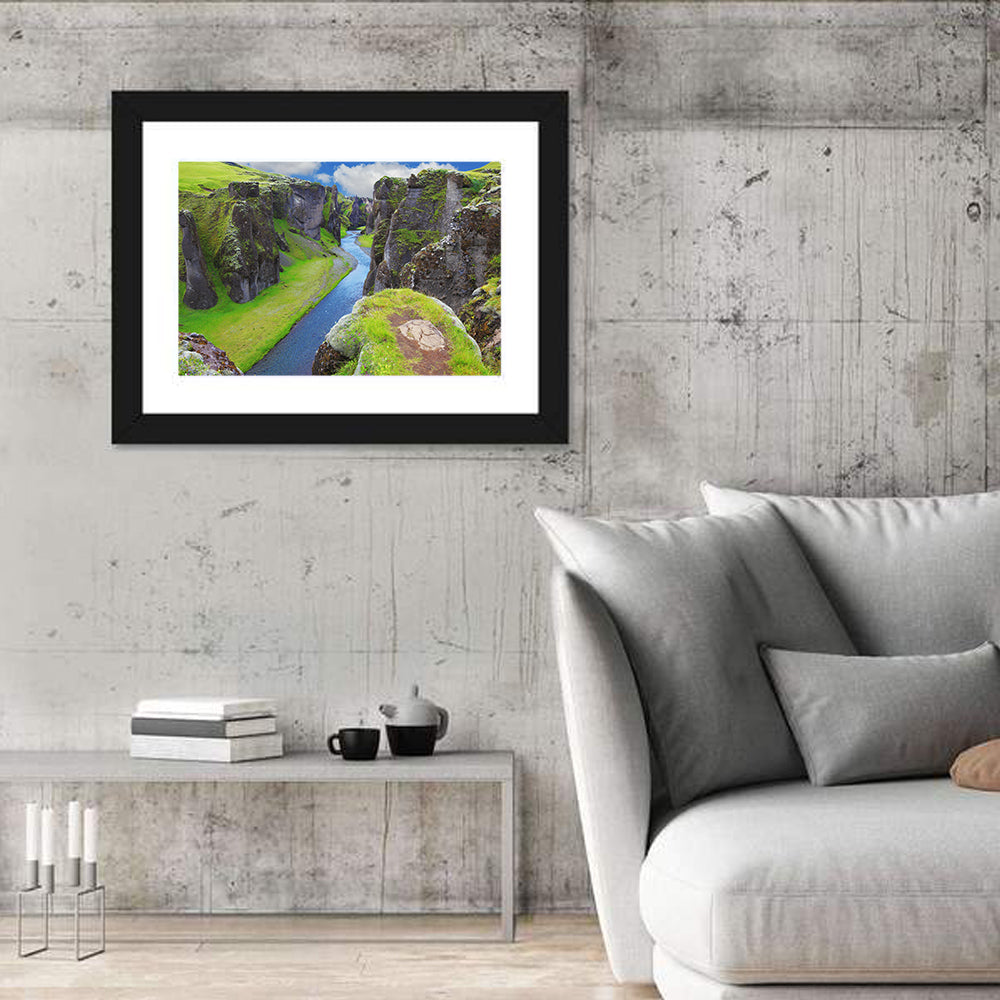 Neverland Cliffs, Fjaðrárgljúfur Canyon Wall Art in a room, landscape