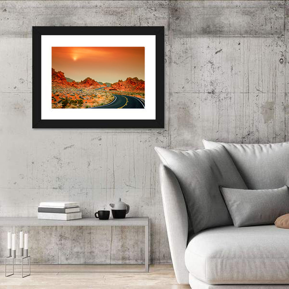 Valley of Fire Winding Road Wall Art in a room, landscape