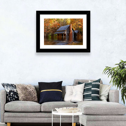 Autumn Flooded Log Cabin Wall Art