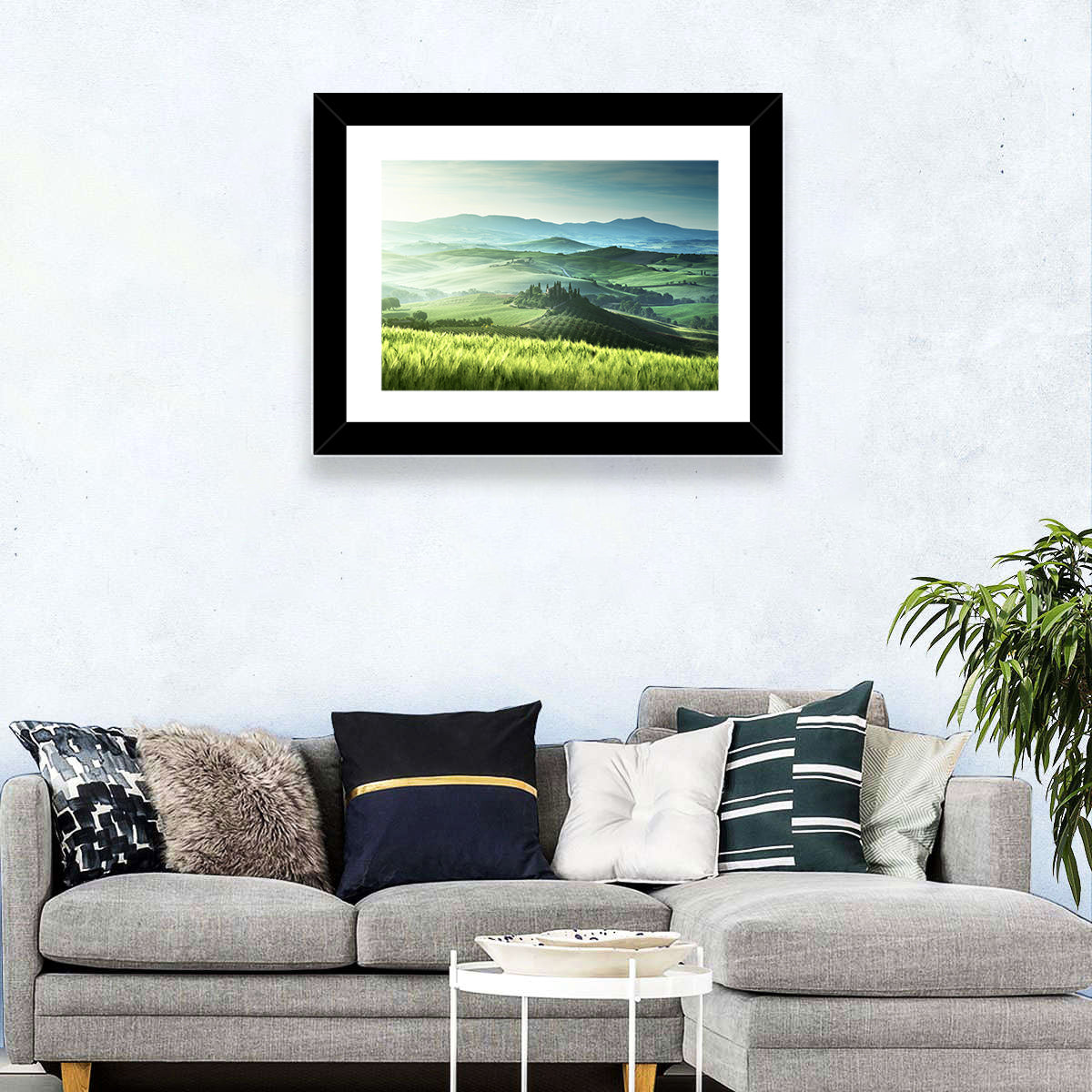 Misty Rolling Hills with Cypresses Wall Art