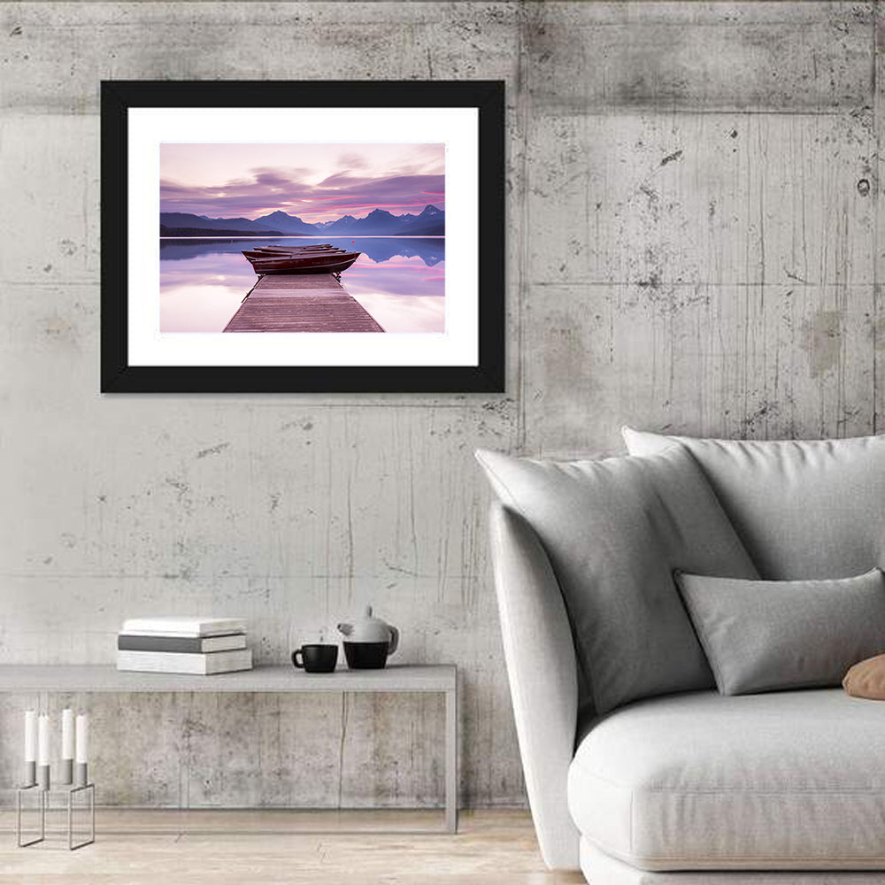 Lake Mcdonald Sunset Dock Wall Art in a room, landscape