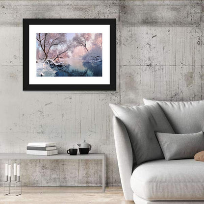 Snowy Lake Morning Mist Wall Art