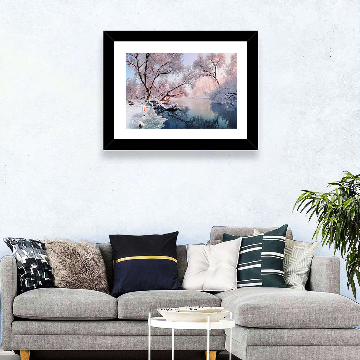 Snowy Lake Morning Mist Wall Art