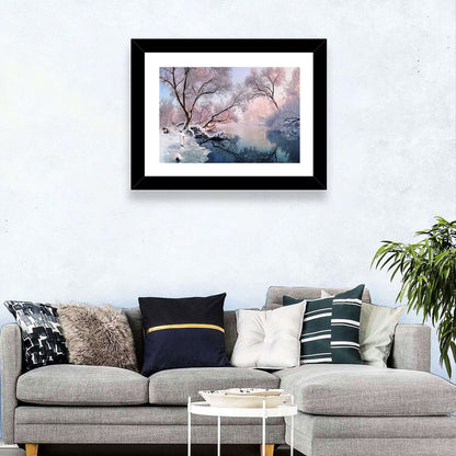 Snowy Lake Morning Mist Wall Art