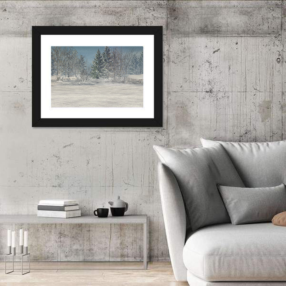Snow-covered Forest Field Wall Art in a room, landscape