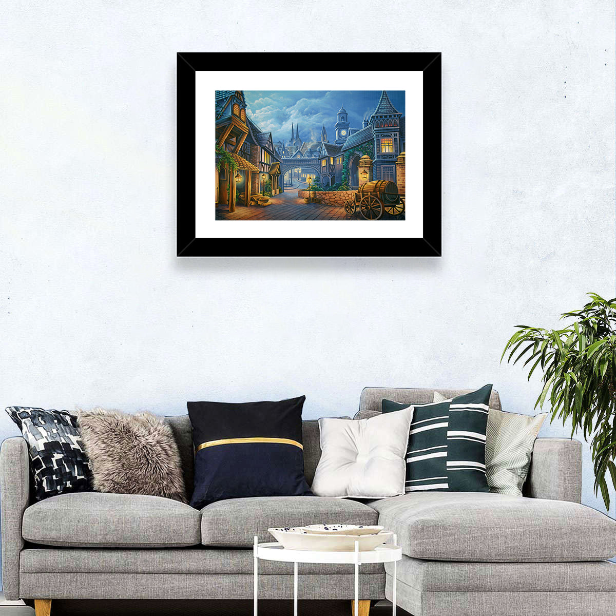 Victorian London Cobblestone Street Wall Art in a room, landscape