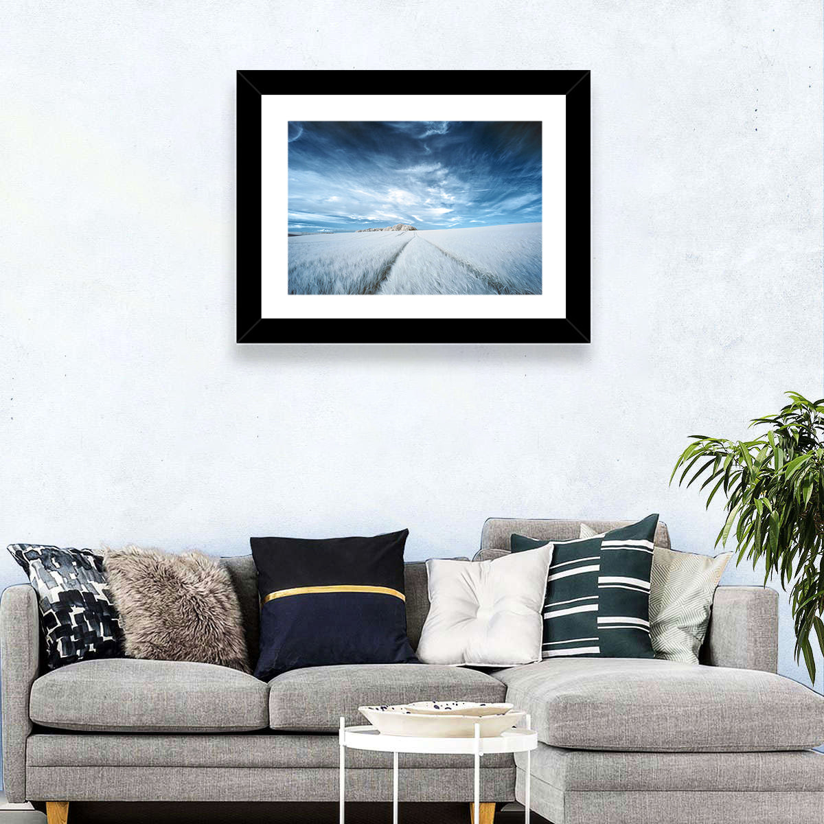 Surreal Infrared Grain Field Wall Art in a room, landscape