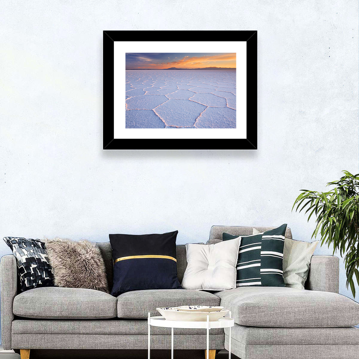 Salar De Uyuni Sunrise Wall Art in a room, landscape