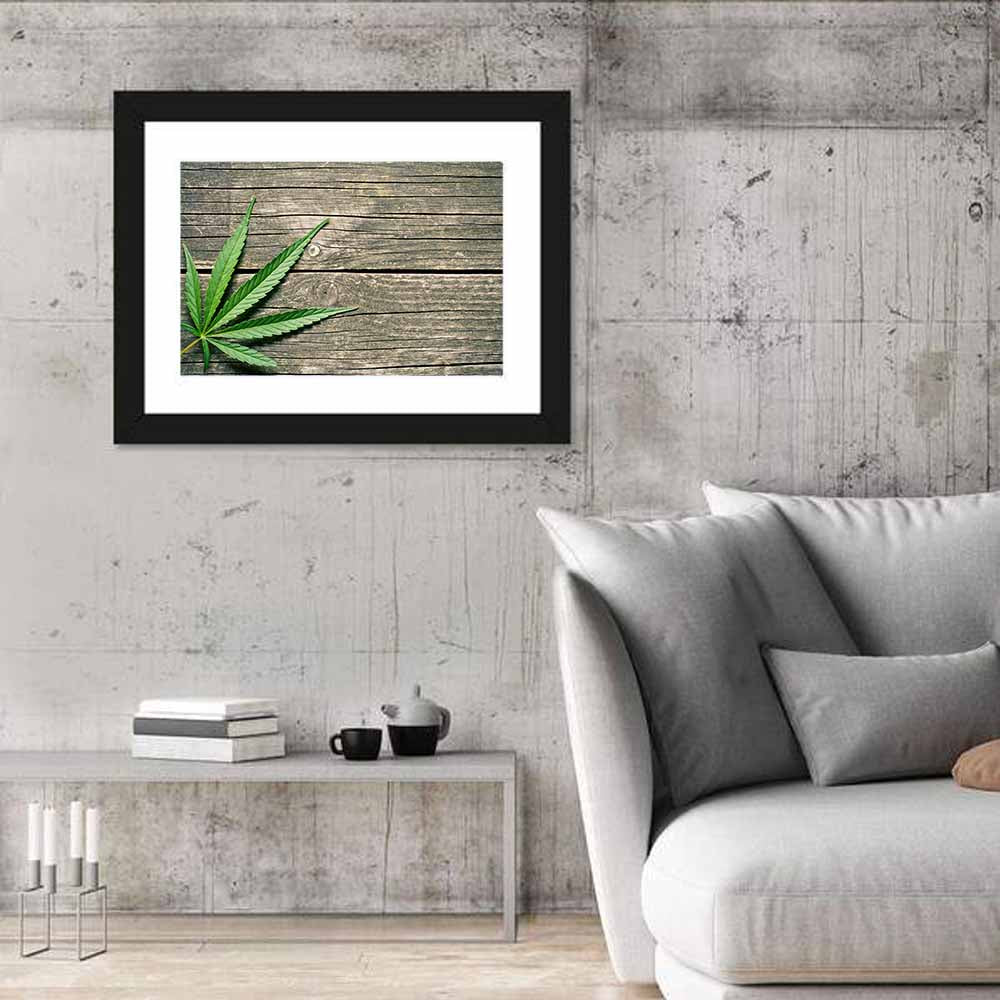 Cannabis Leaf on Weathered Wood Wall Art