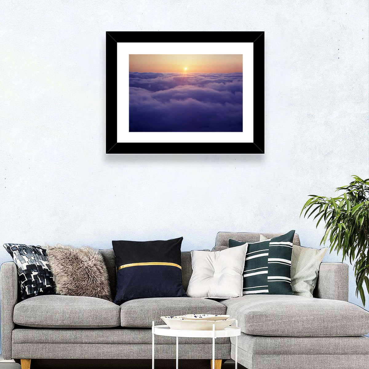Sunset Over Endless Clouds Wall Art in a room, landscape