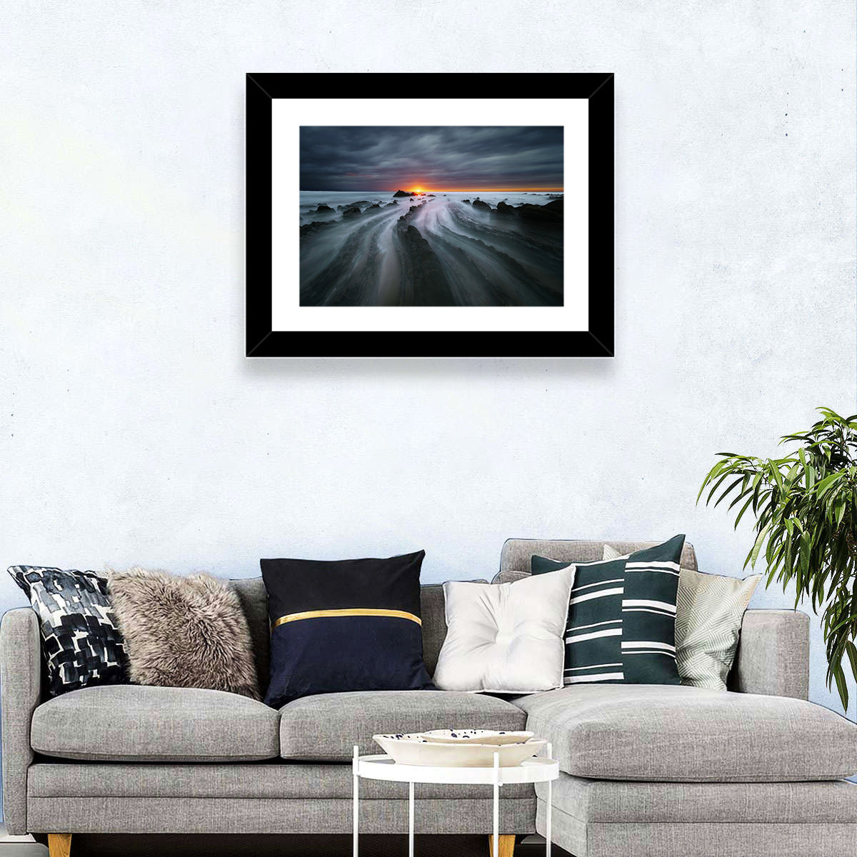 Barrika Beach Dusk Wall Art in a room, landscape