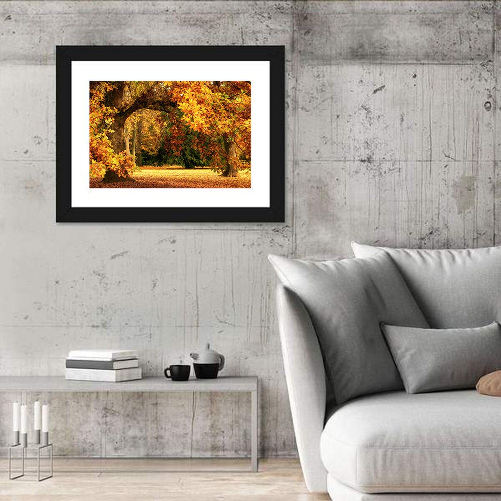 Autumn Park Oaks Wall Art in a room, landscape