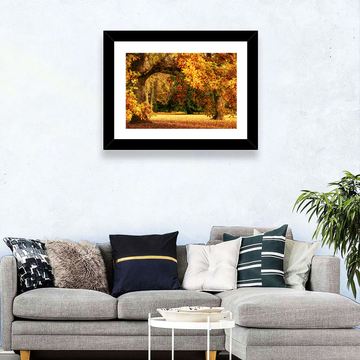 Autumn Park Oaks Wall Art in a room, landscape