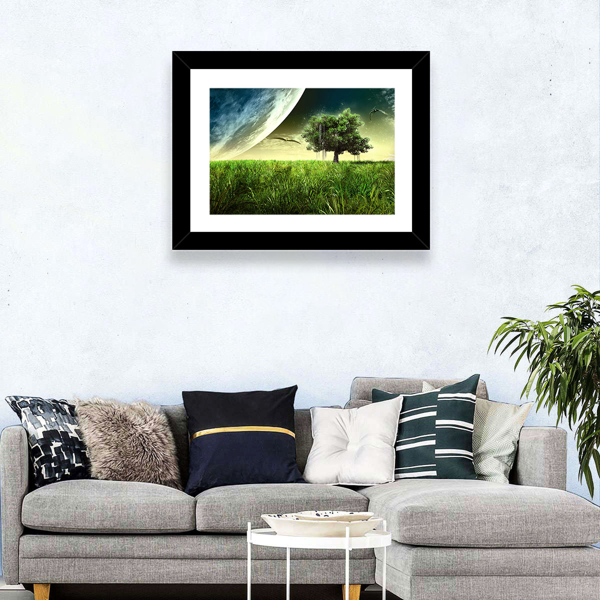 Alien Meadow Under a Giant Planet Wall Art