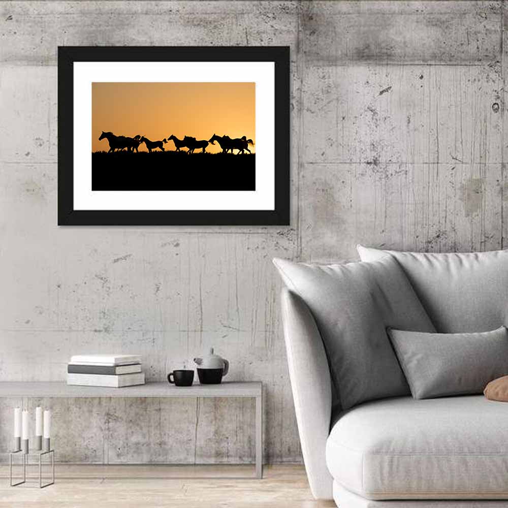 Arabian Horse Silhouettes at Sunset Wall Art