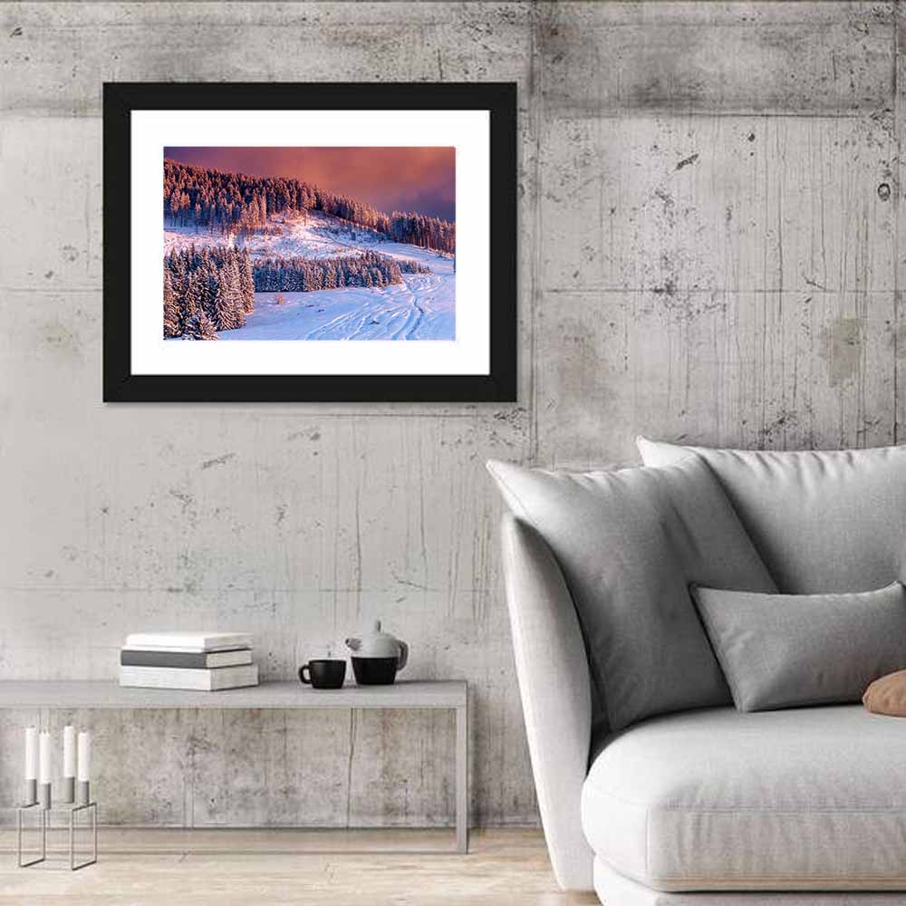 Idyllic Winter Mountain Sunset Wall Art