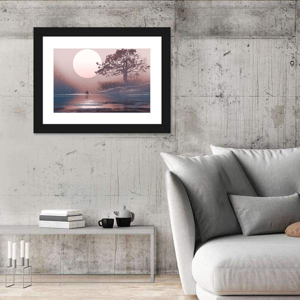 Couple Under Supermoon Wall Art
