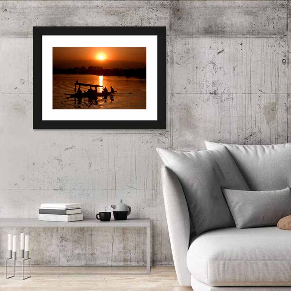 Dal Lake Sunset Silhouette Wall Art