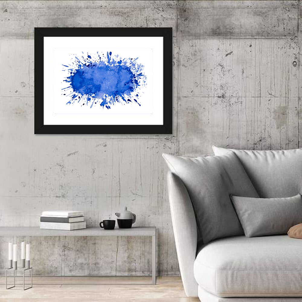 Blue Ink Splash Wall Art in a room, landscape
