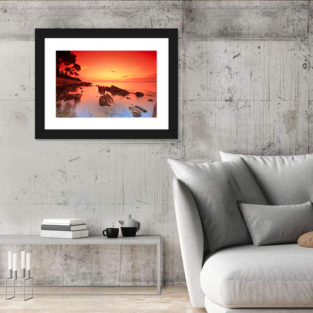 Brac Island Fiery Sunset Wall Art in a room, landscape
