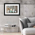 Rustic Shelf with Utensils and Pastel Bowls Wall Art