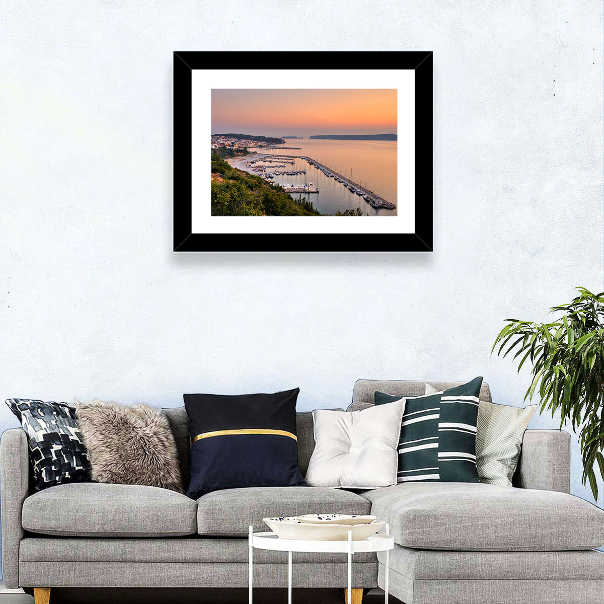 Pylos Harbor Lighthouse Sunset Wall Art