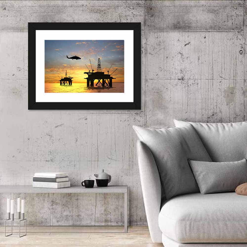 Offshore Oil Rig Sunset Silhouette Wall Art
