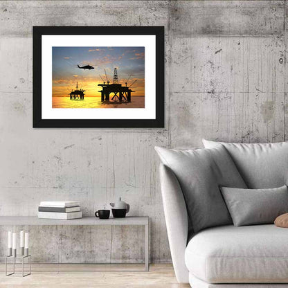 Offshore Oil Rig Sunset Silhouette Wall Art