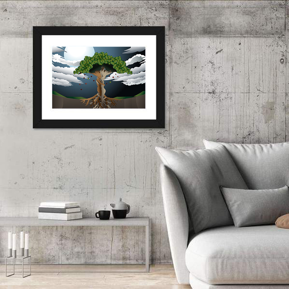 Moonlit Lovers Tree Wall Art in a room, landscape