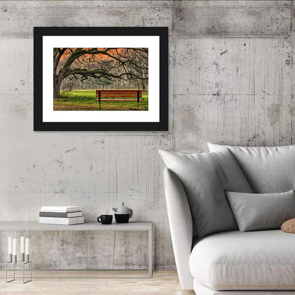 Misty Autumn Park Bench Wall Art