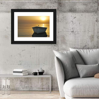 White Rowboat on Golden Sea Wall Art