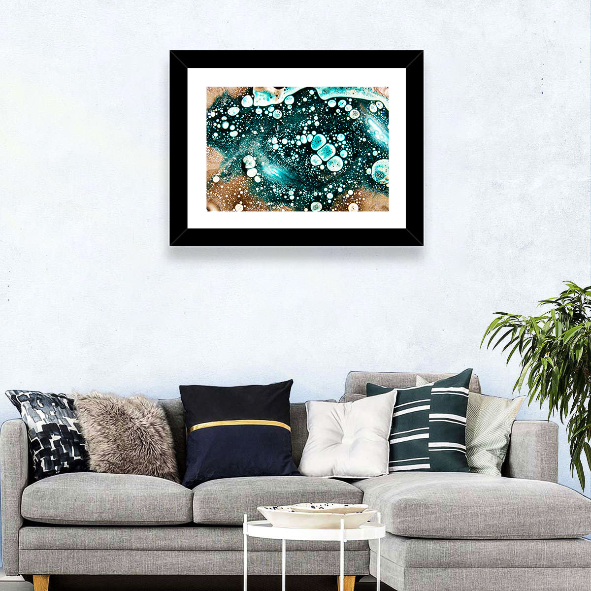 Teal Oil and Water Bubble Abstract Wall Art