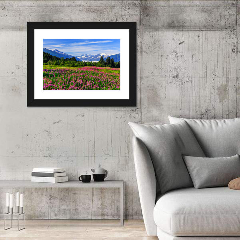 Juneau Meadow with Mendenhall Glacier Wall Art in a room, landscape