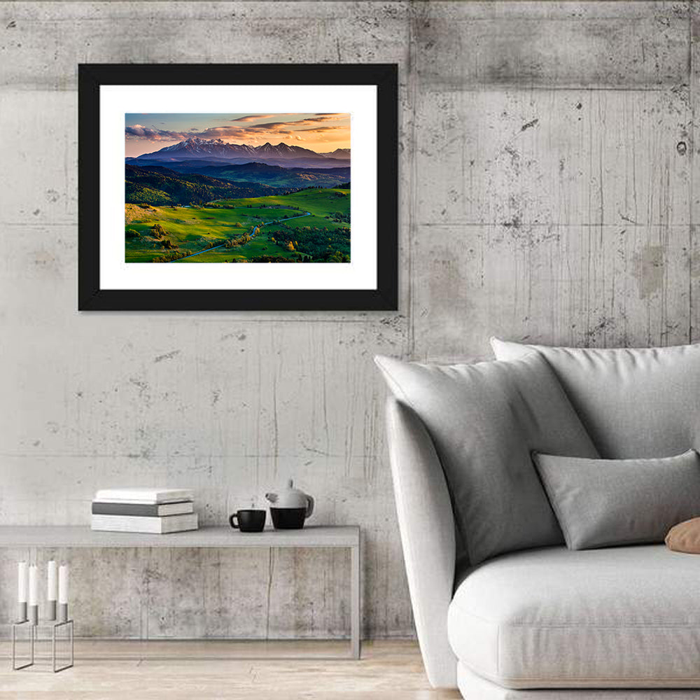 Tatras Golden Hour Vista Wall Art in a room, landscape