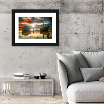 Two Wooden Boats at Sunset Wall Art